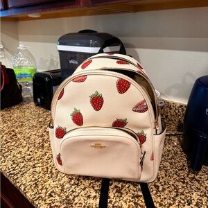 Strawberry Print Cream Backpack